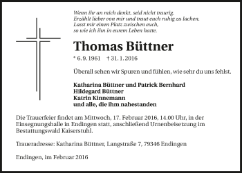 Traueranzeige von Thomas Büttner 