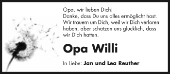 Traueranzeige von Willi Reuther 