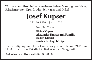 Traueranzeige von Josef Kupser 