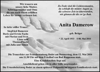 Traueranzeige von Anita Damerow 