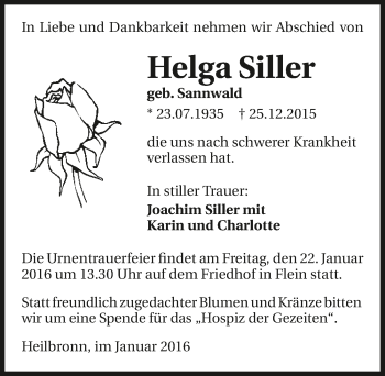 Traueranzeige von Helga Siller 