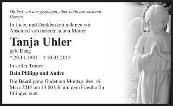 Traueranzeige von Tanja Uhler 