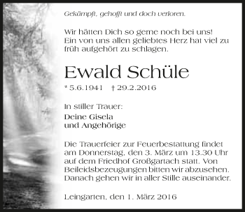 Traueranzeige von Ewald Schüle 