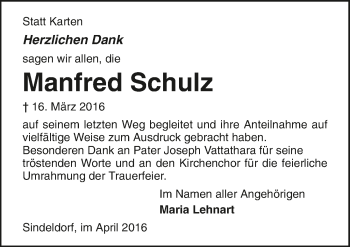 Traueranzeige von Manfred Schulz 