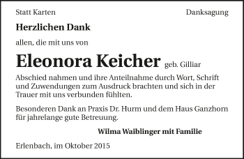 Traueranzeige von Eleonora Keicher 