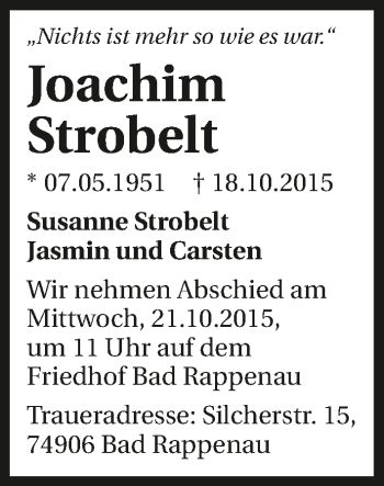 Traueranzeige von Joachim Strobelt 