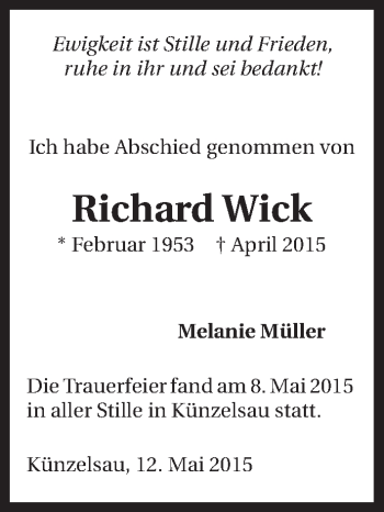 Traueranzeige von Richard Wick 