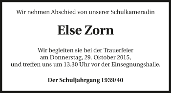 Traueranzeige von Else Zorn 