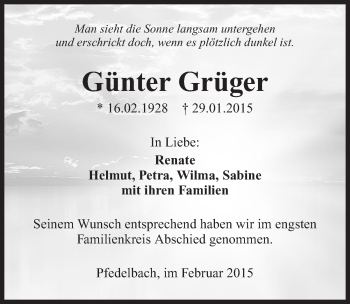 Traueranzeige von Günter Grüger 