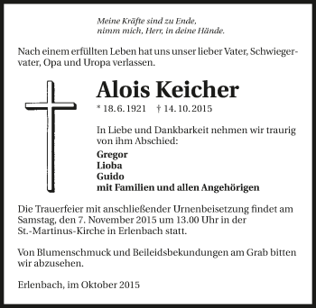 Traueranzeige von Alois Keicher 