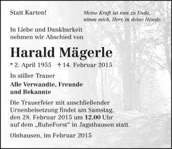 Traueranzeige von Harald Mägerle 