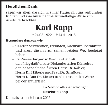 Traueranzeige von Karl Rapp 