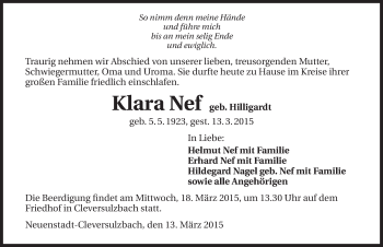 Traueranzeige von Klara Nef 