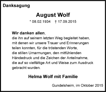 Traueranzeige von August Wolf 