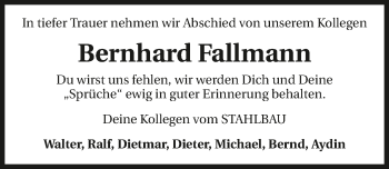 Traueranzeige von Bernhard Fallmann 