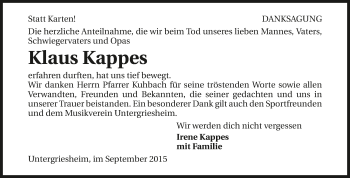 Traueranzeige von Klaus Kappes 