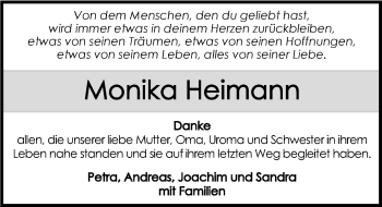 Traueranzeige von Monika Heimann 