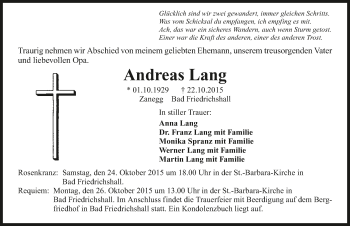 Traueranzeige von Andreas Lang 