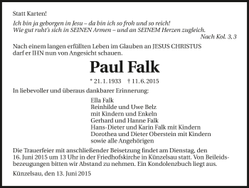 Traueranzeige von Paul Falk 