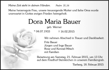 Traueranzeige von Dora Maria Bauer 