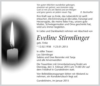 Traueranzeige von Eveline Stirmlinger 