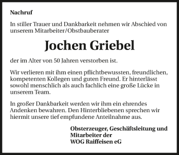 Traueranzeige von Jochen Griebel 