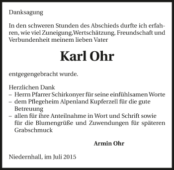 Traueranzeige von Karl Ohr 