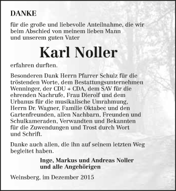 Traueranzeige von Karl Noller 