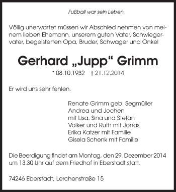 Traueranzeige von Gerhard Grimm 