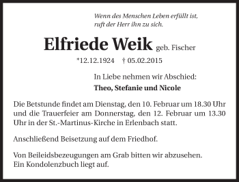 Traueranzeige von Elfriede Weik 