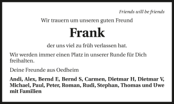 Traueranzeige von Frank Meiser 