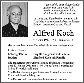 Traueranzeige von Alfred Koch 