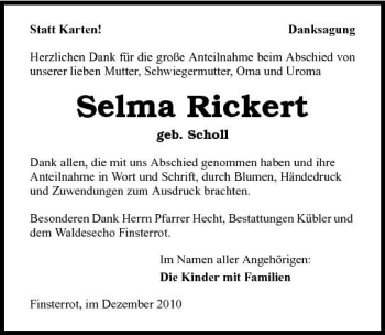 Traueranzeige von Selma Rickert 