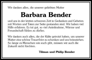 Traueranzeige von Barbara Bender 