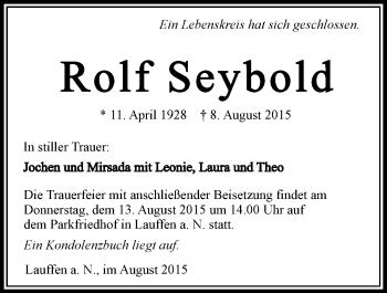 Traueranzeige von Rolf Seybold 