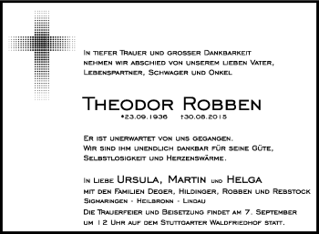 Traueranzeige von Theodor Robben 