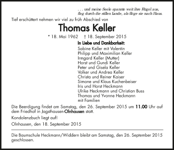 Traueranzeige von Thomas Keller 