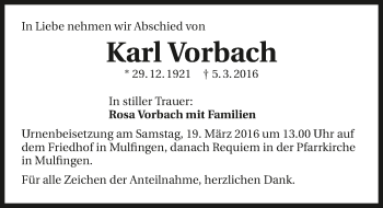 Traueranzeige von Karl Vorbach 