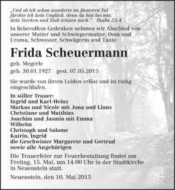 Traueranzeige von Frida Scheuermann 