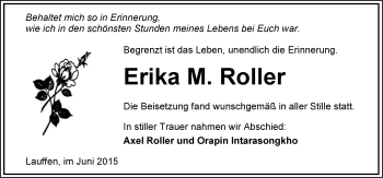 Traueranzeige von Erika Roller 