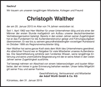 Traueranzeige von Christoph Walther 