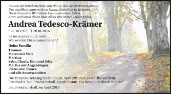 Traueranzeige von Andrea Tedesco-Krämer 