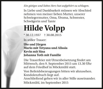 Traueranzeige von Hilde Volpp 