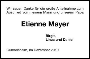 Traueranzeige von Etienne Mayer 