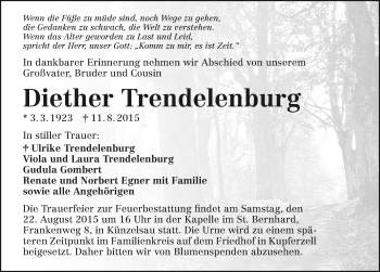 Traueranzeige von Dieter Trendelenburg 