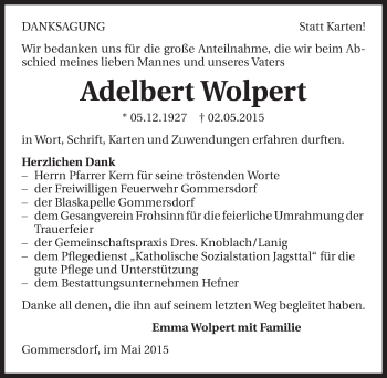Traueranzeige von Adelbert Wolpfert 