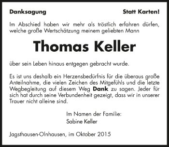 Traueranzeige von Thomas Keller 