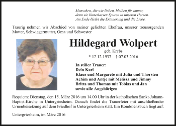 Traueranzeige von Hildegard Wolpert 