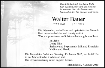 Traueranzeige von Walter Bauer 