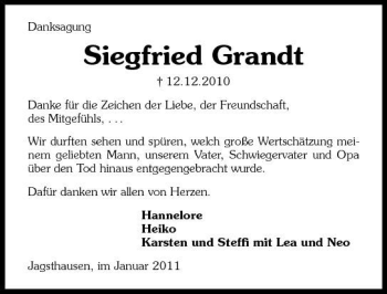 Traueranzeige von Siegfried Grandt 